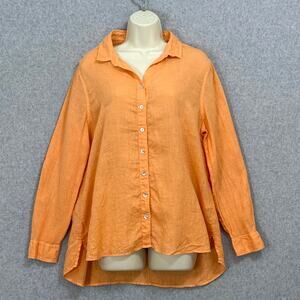 Tianello Dena Hanky Linen Loving Blouse Size M Button Up Roll Tab Tunic Beachy